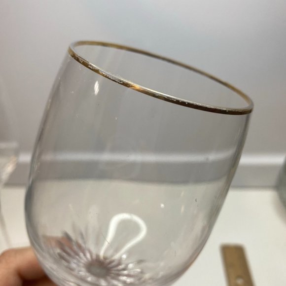 Set Of 2 Rogaska Crystal RGS17 Water Glasses Goblets Vertical Cuts Gold Rim - Picture 6 of 10